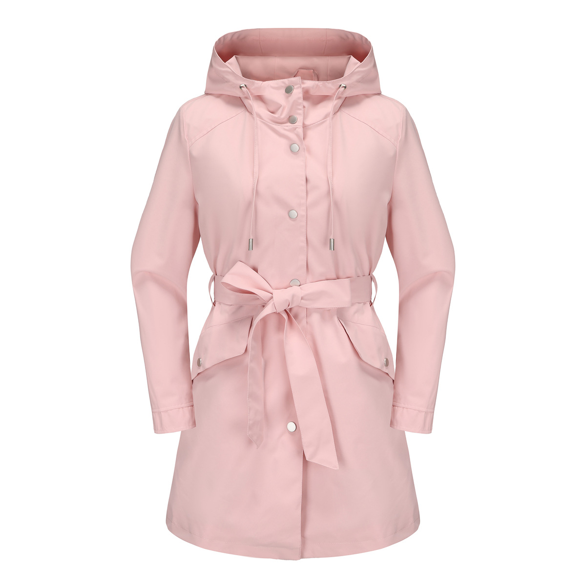 Women's Clothing Spring and Autumn Hooded Water Repellent Jacket with Belt Thin Casual Loose Windbreaker _voghion.com