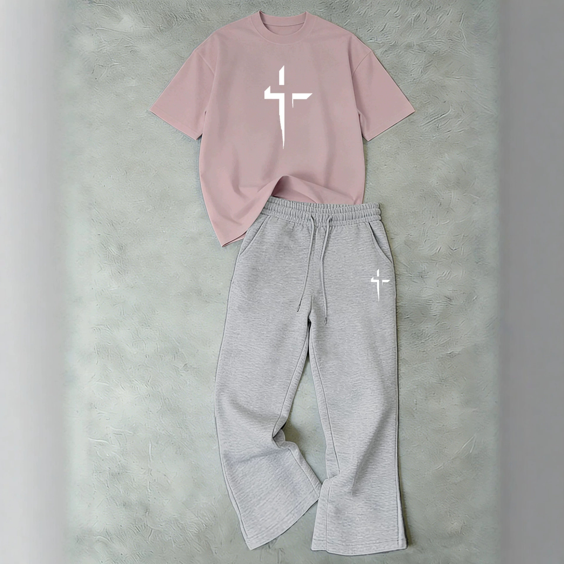 2026 New Unisex Simple Casual Sports Suit: Versatile Crew Neck T Shirt + Sweatpants Two Piece Set For Everyday Wear_viptrois.com