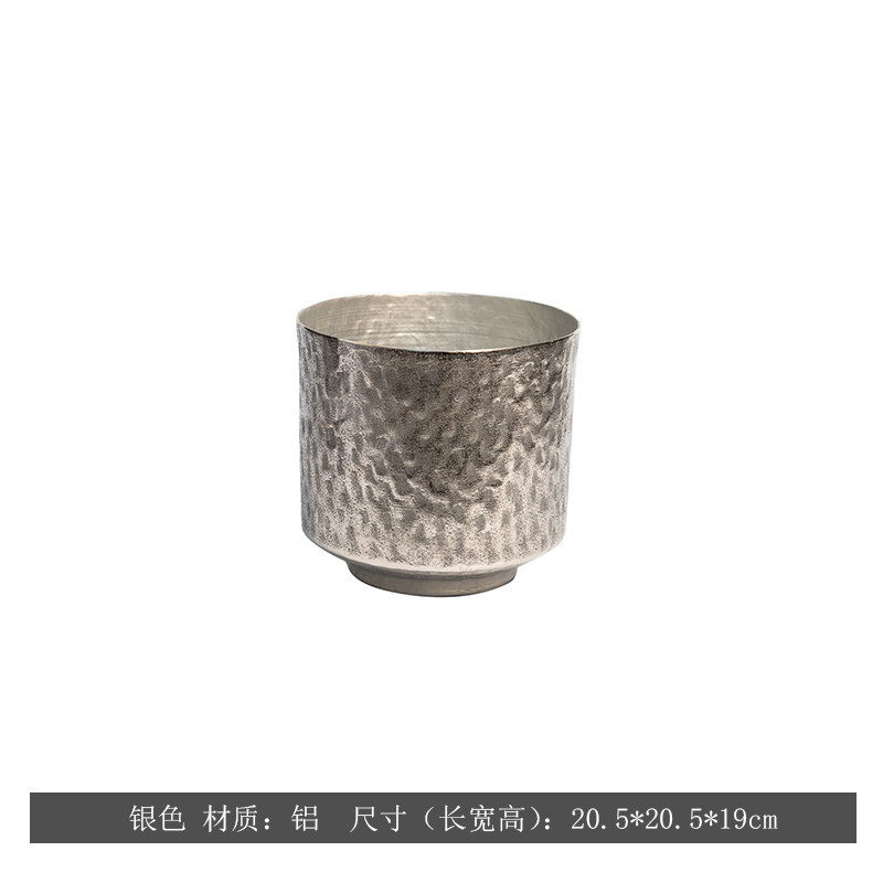 Maceta Martillada Metálica de Metal Semiartesanal para Flores y Decoración del Hogar