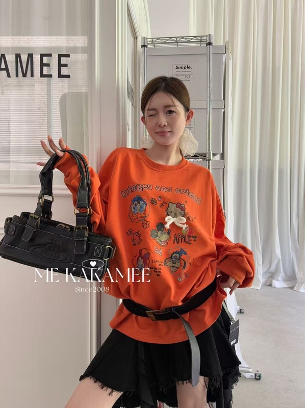 ME KAKAMEE十三行秋季美式喷画趣味卡通圈圈大版宽松卫衣女 8917|undefined