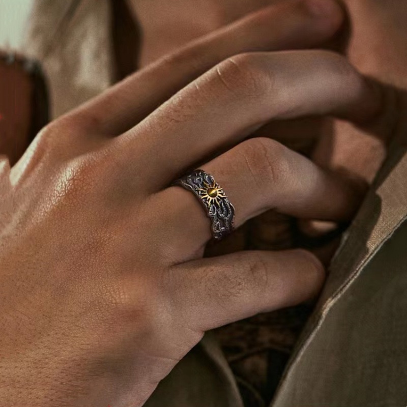 Men's Retro Thai Silver Stackable Ring Unique Trendy Jewellery_voghion.com