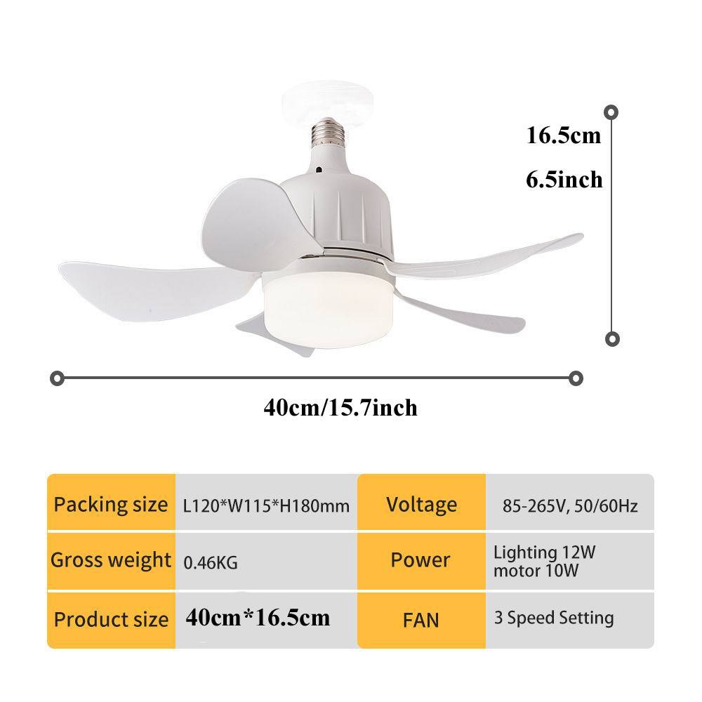 Ventilador de Techo con Luz E27 de ABS Silencioso para Comedor y Dormitorio