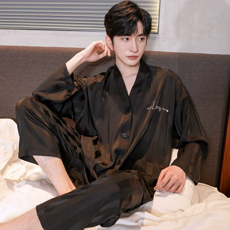 2025 высококачественная шелковая мужская пижама летом тонкая шелковица с длинными рукавами