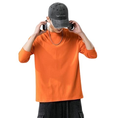 Autumn Plain Color Long Sleeve Men's and Women's Streetwear Hip-Hop Loose Long Sleeve T-Shirt Top Korean Style Round Neck Base Shirt Hoodie Top