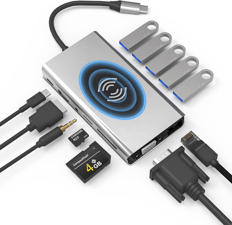 13-in -1 docking station, multi-port adapter with HDTV, VGA,5 USB ports, Ethernet,