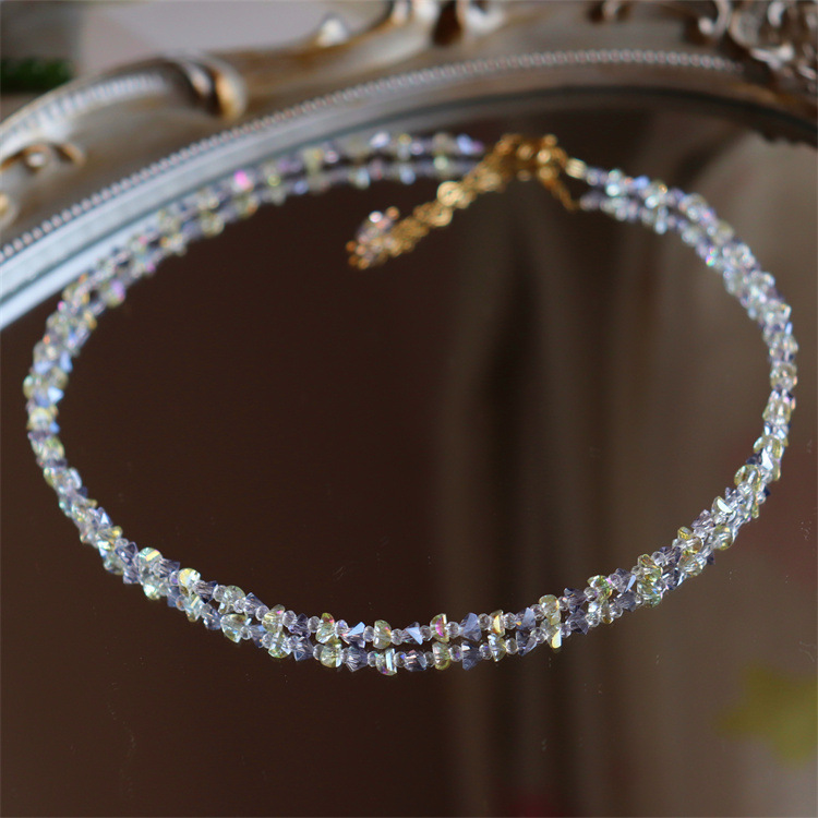 Austrian Crystal Purple And Yellow Diamond Chain Necklace_voghion.com