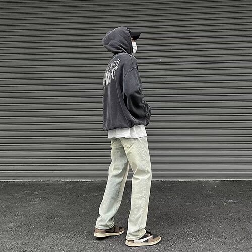 Urban Chic Vibe Pants - High Street American Retro Yellow Clay Denim for Men - Summer Distressed Straight Leg Micro Bell Bottoms