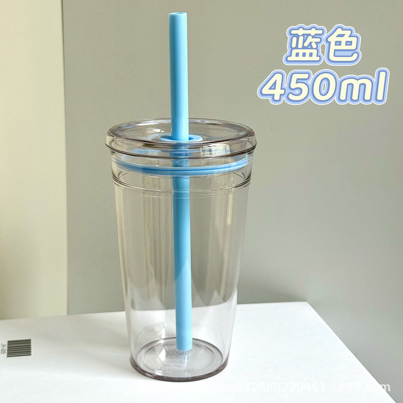 亚克力透明吸管杯新款简约塑料杯校园咖啡杯带盖大容量杯子女学生|undefined