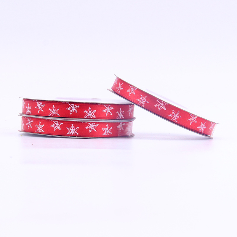 [Jinhui] en stock embalaje de Navidad cinta decorativa 1cm cinta roja brillante copo de nieve cinta de regalo