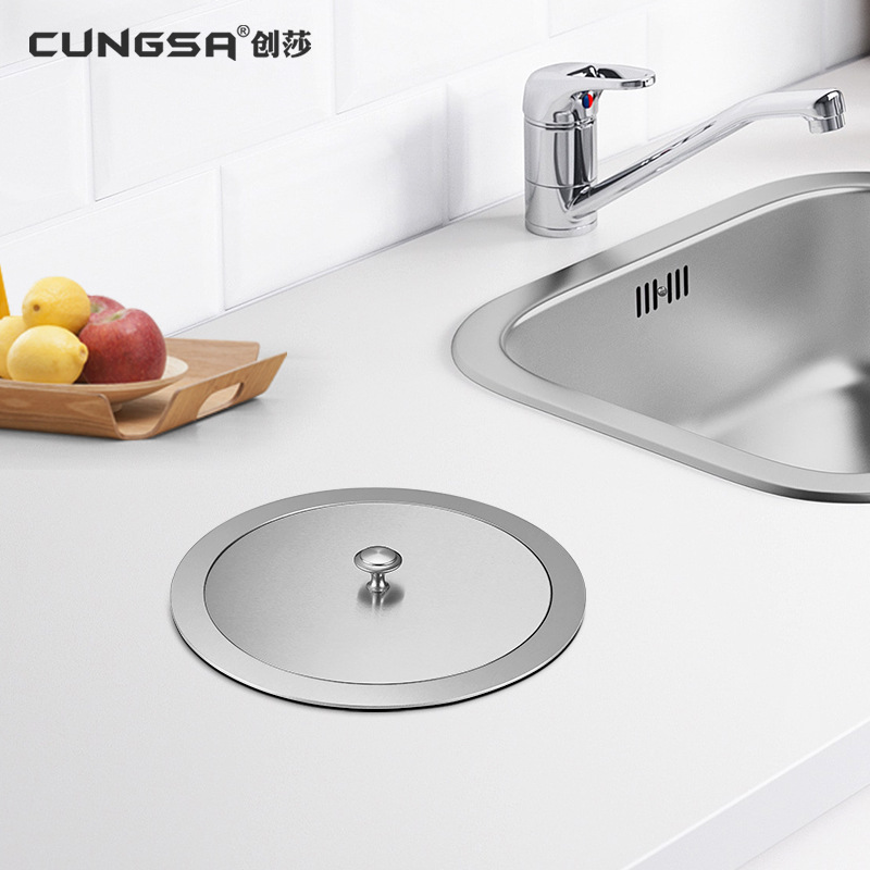 厨房台面嵌入式垃圾桶盖子家用不锈钢橱柜水槽清洁桶圆形提盖商用