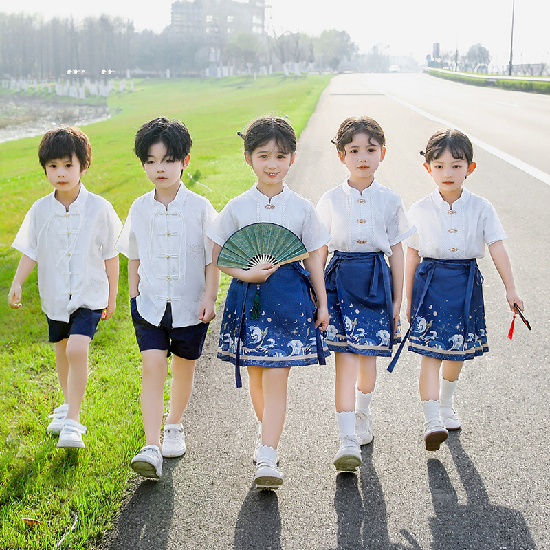 六一兒童國學馬面裙中國風演出服男女童舞蹈合唱表演朗誦夏季套裝