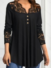 Z 83648 V Neck Lace Sleeve Blouse ��߅�����r�� �羳����