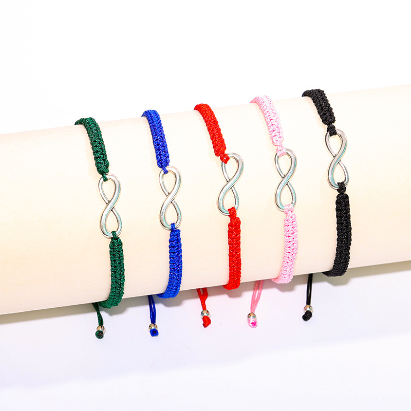 Día de San Valentín transfronterizo de Europa y los Estados Unidos 8 palabras pareja conjunto de pulsera ajustable trenzado infinito símbolo cuerda de mano mujer