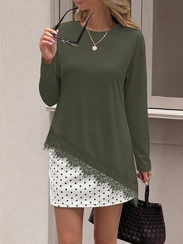 2026 Autumn Foreign Trade European and American TK New Sweatshirt Trendy and Unique Asymmetrical Hem Lace Patchwork Long Sleeve T-shirt for Women