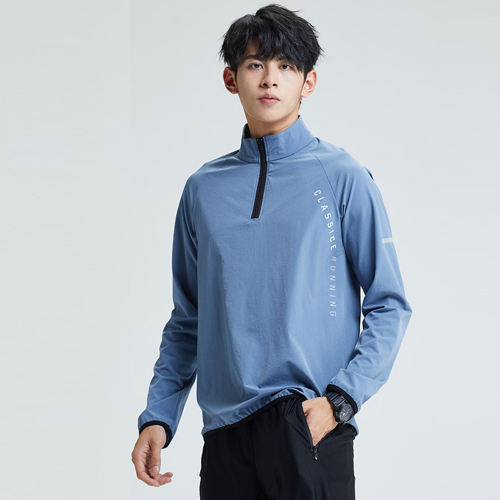Otoño e invierno de los hombres deportes de media longitud de la cremallera de manga larga suéter al aire libre correr fitness nylon a prueba de viento chaqueta de tenis