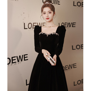 Black Evening Dress for Women 2025 New Style Accessible Luxury Niche Art Exam Classy Elegant Annual Meeting Summer Style Long-Sleeved High-End