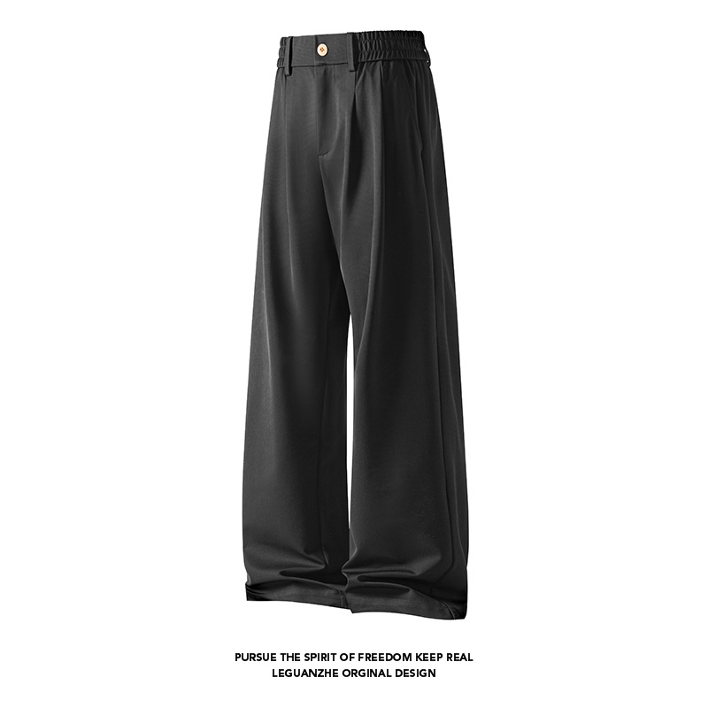 Hochwertige, lässige Anzughose für Herren, neue gerade geschnittene Hose aus Eisseide für Frühling und Herbst, schwarze, fließende, weite lange Hose_voghion.com