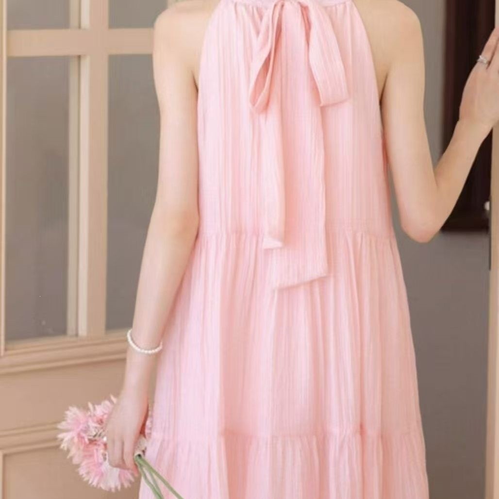 Đầm maxi nữ thắt eo phong cách Pháp hoa nhẹ nhàng không tay dáng dài mùa hè — màu xanh nhạt, màu trắng, Vàng nhạt, màu mơ chi tiết 10