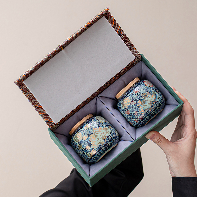 茶缶セラミック密封缶茶保存缶緑茶紅茶ミニ小型ポータブル茶缶空のギフトボックス包装
