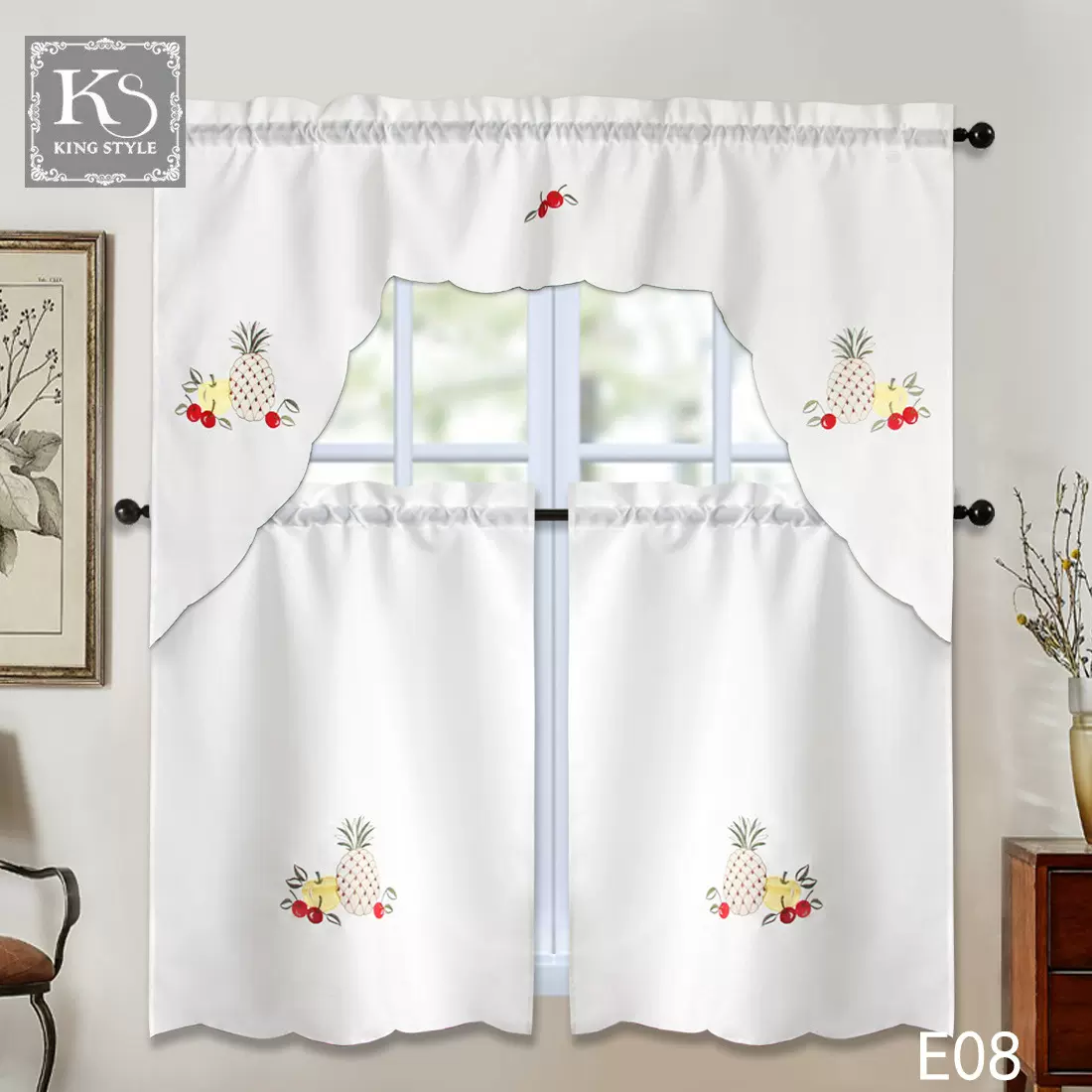 亚马逊跨境专供ins风高级感小清新绣花窗帘短帘半帘门帘免打孔