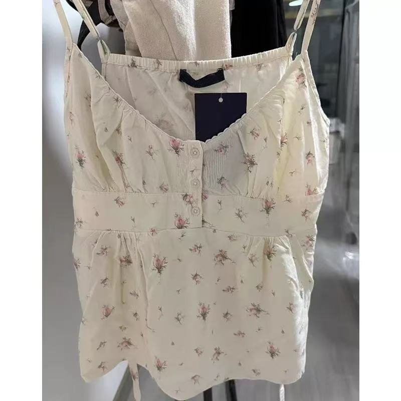 Bm Style V Neck Lace Waist Three-Button Floral Outer Camisole Women's Back Strap Inner Waistband