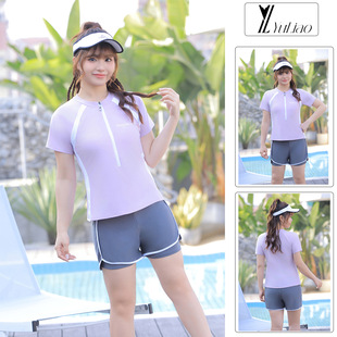 Swimwear Women's Professional plus size Split Conservative Sports Flat Angle Swimming Special chubby girl for Students Slight Fat Swimsuit