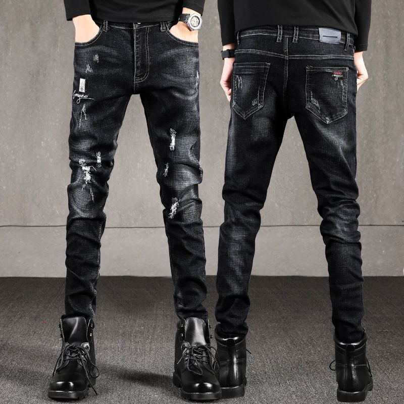 Spring and Summer Plus-Size Men's Jeans Trendy Ripped Stretch Jeans for Men and Teenagers Korean Style Slim-Fit Skinny Pants