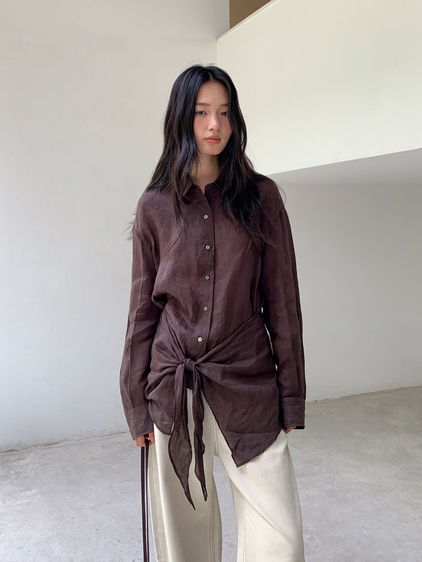 木兰 绑带显瘦衬衣女2025十三行秋季新款韩系宽松百搭衬衫女56337|undefined