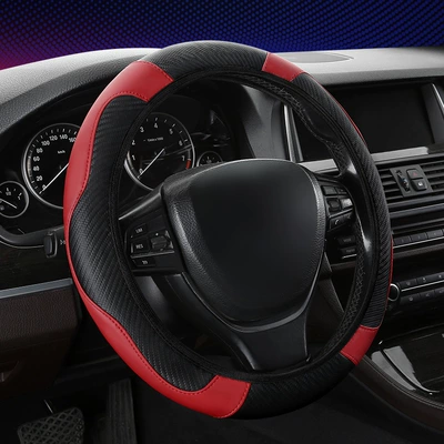 New direct selling car steering wheel cover elastic carbon fiber non-slip handle cover elastic band cross-border e-commerce car (Steering wheel cover) - red-38cm