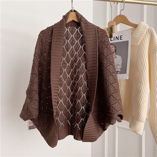Spring and summer hollow cardigan shawl cloak women's knitted jacket Korean style autumn and winter warm scarf office neck protection cloak