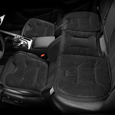 warm car seat cushion fleece-lined Wool pad - black-three-piece-set-with-front-and-rear-rows