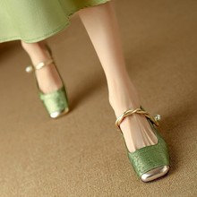 新中式国潮风单鞋2024春夏新款时尚百搭法式方头方跟浅口单鞋女鞋
