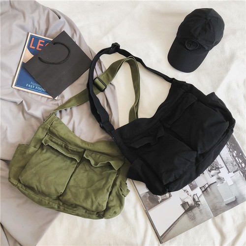 Factory Direct vs Canvas Bag Cross-border Dropshipping Large Capacity Shoulder Crossbody Canvas Bag Work-style Artistic Leisure Bag