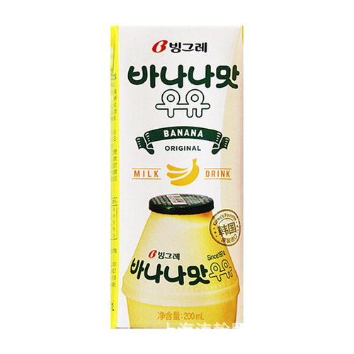 Korean Imported Leisure Binggrae Banana Milk Strawberry Flavor Cantaloupe Flavor 200ml/*24
