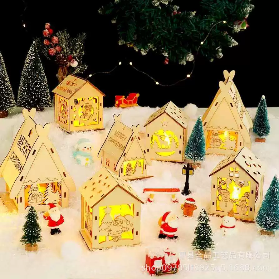 Новогоднее украшение своими руками, крошечный деревянный домик для стола, кросс-граничная сборка