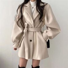 秋冬季毛呢外套女装2025新款潮宽松中长款妮子大衣小个子黑色风衣