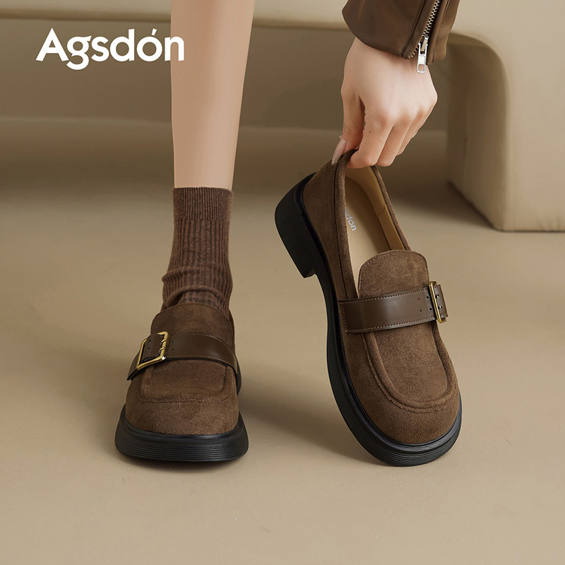 Zapatos de Lefour de fondo grueso para mujeres 2025, nuevos zapatos de cuero de invierno de otoño y invierno británicos con un solo zapato de viaje