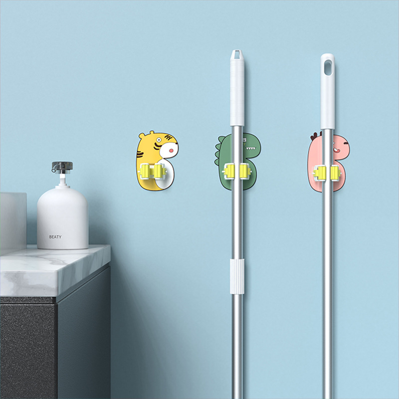 Mop rack punch-free mop clip mop hook bathroom rack artifact wall hanging storage load-bearing cartoon kitchen