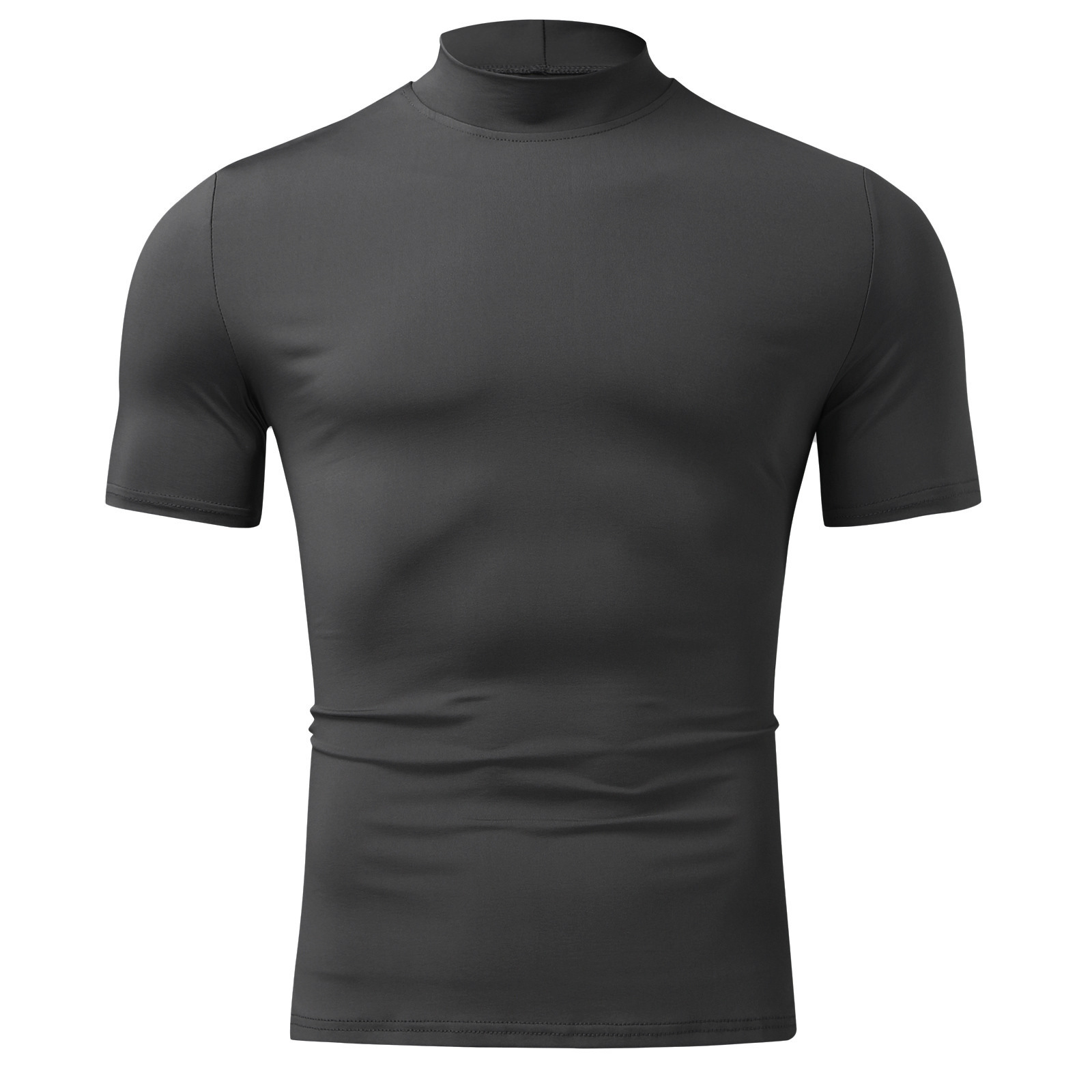 2024 Herbst und Winter Hoher Kragen Kurzarm T-Shirt Herren Unterlage Einfarbig Top_voghion.com