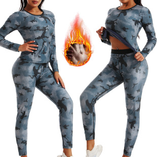 High Waist Abdominal Sweating Pants Abdominal Sweating Sports Fitness Sweating Long Sleeve Sweating Sweating Clothing Camouflage Women's Sports suit