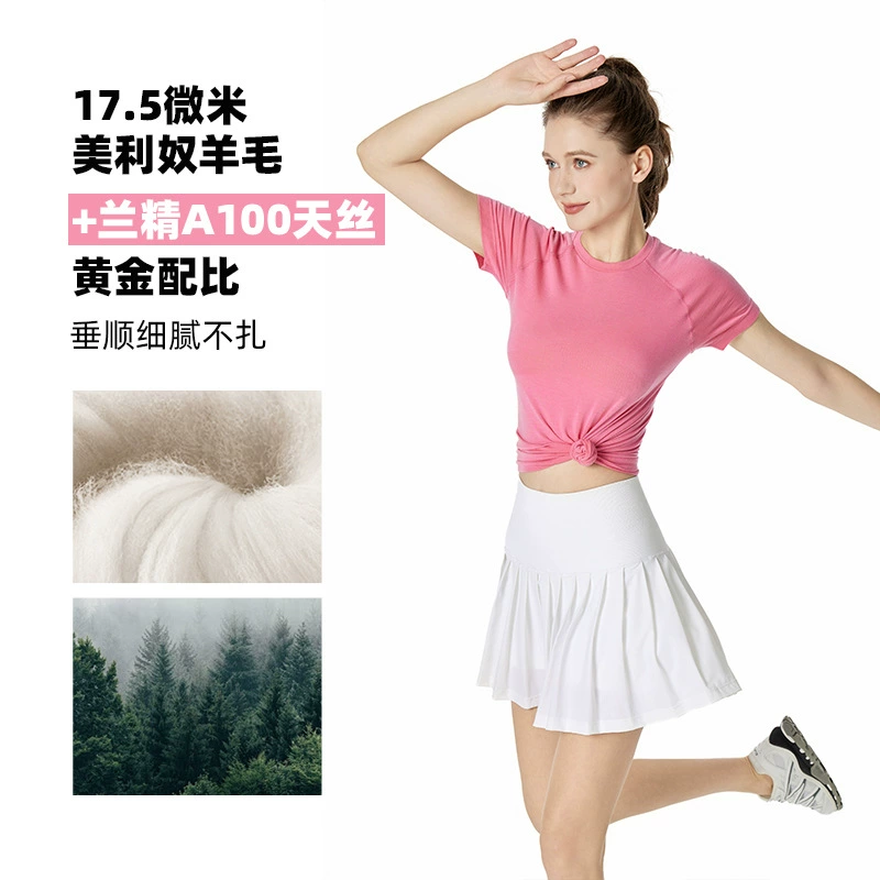 Фитнес-топ из мериносовой шерсти и тенселя для йоги, бега, пилатеса, спортивная футболка с коротким рукавом для женщин, приятная к телу и комфортная.