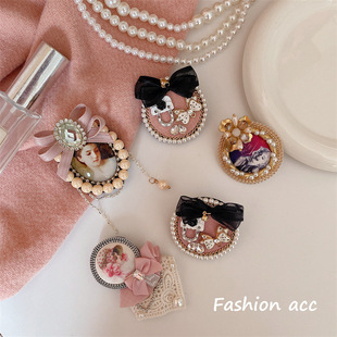 Japanese and Korean retro Chanel style elegant style diamond-embedded 5-word Pearl Badge brooch black bow corsage accessories