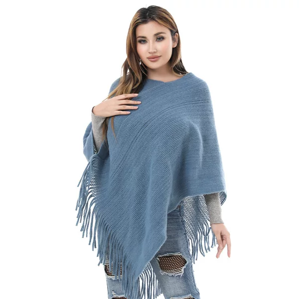 Amazon's best-selling women's shawl, European and American style, with tassels, solid color pullover shawl, popular cape cover-up