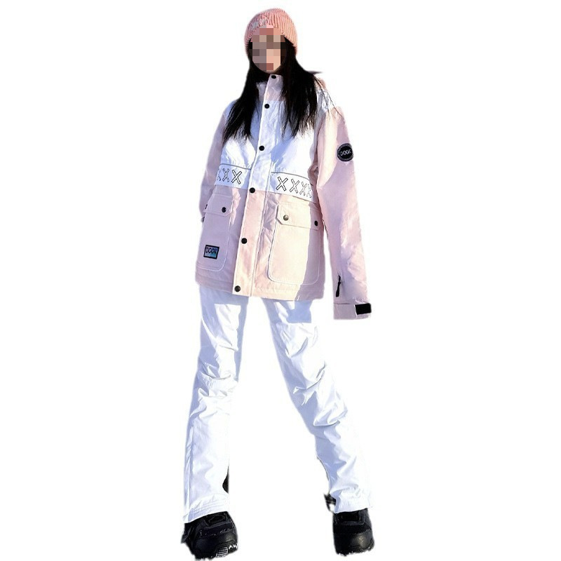 2024 새로운 스키 착용 여성 겨울 두꺼운 따뜻한 더블 보드 전문 방풍 및 방수 턱받이 스키 바지