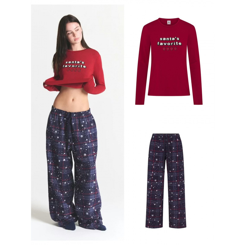 Skims Kardashian Christmas Limited Edition Pajama Set Long-Sleeved Long Pants Loungewear Set Snowflake Pattern Casual Pants