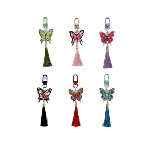 New Chinese style national style colorful butterfly tassel keychain girl heart schoolbag lanyard bestie mobile phone pendant decoration