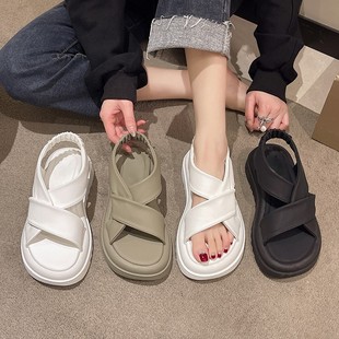 Sandals platform, summer footwear, on elastic band, 2023, Korean style