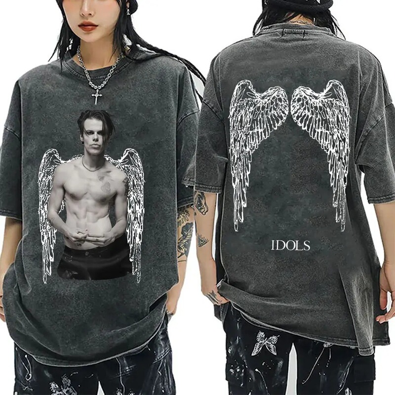 Rock Singer Yungblud Idol Wings Album Tour 2025 Washed Retro T-Shirt Men's Fashion Hip-Hop