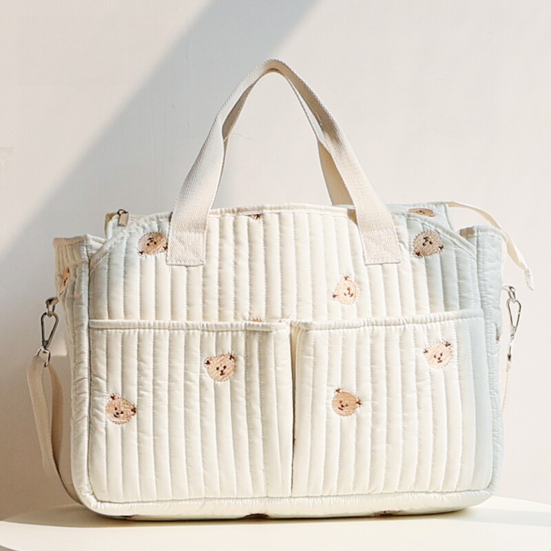 Cross-Border Large-Capacity Portable Mommy Bag for Mothers with Baby Bottles and Diaper Hanging Bags Korean Style Embroidered Bear Mother and Baby Bag Cross-Border Large-Capacity Portable Mommy Bag for Mothers with Baby Bottles and Diaper Hanging Bags Korean Style Embroidered Bear Mother and Baby Bag