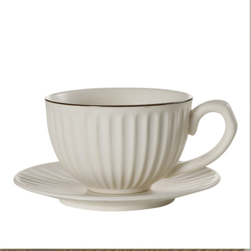 Retro vintage cups, Japanese-style stoneware coffee cup and saucer set, exquisite high-end ceramic coffee mug with latte art design